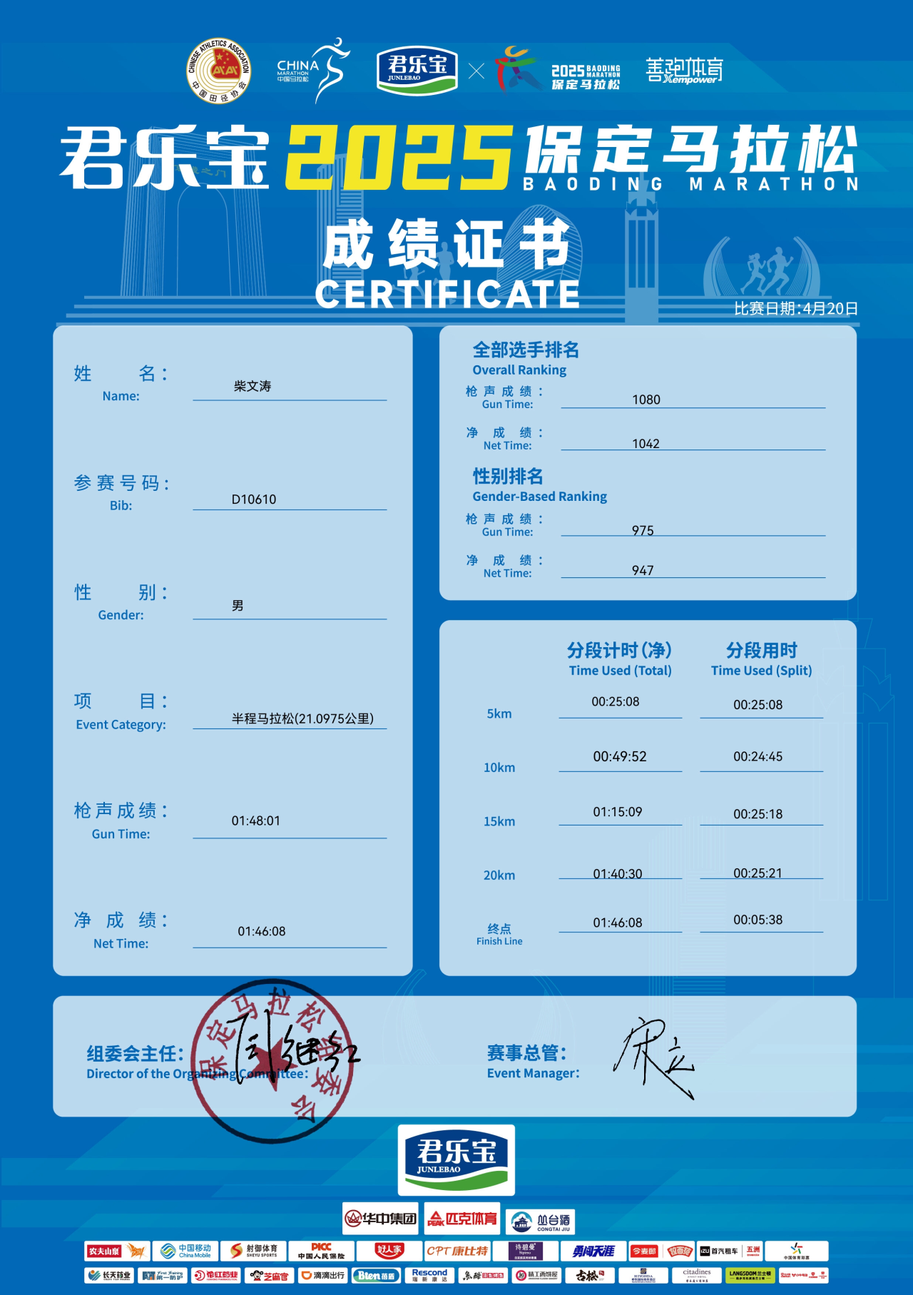 喜报|beat365学子在君乐宝2025马拉松比赛中斩获佳绩