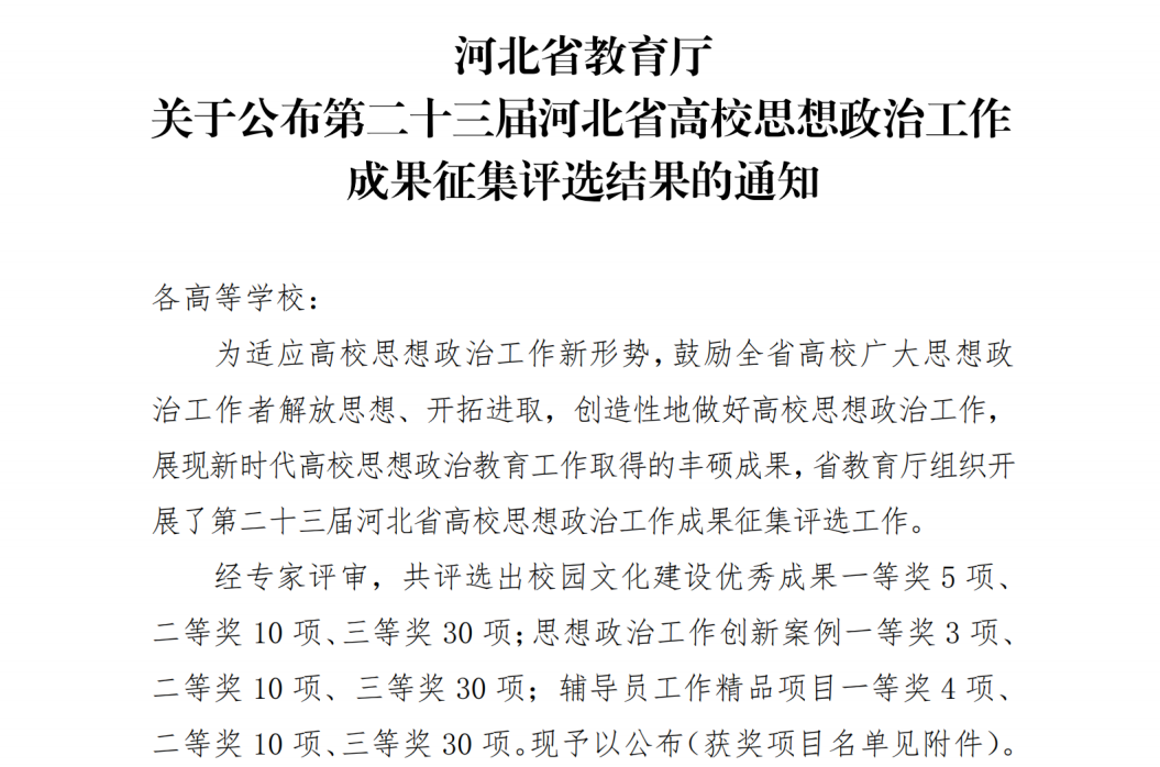 喜报！beat365官网思政育人案例荣获河北省高校思想政治工作成果评选三等奖